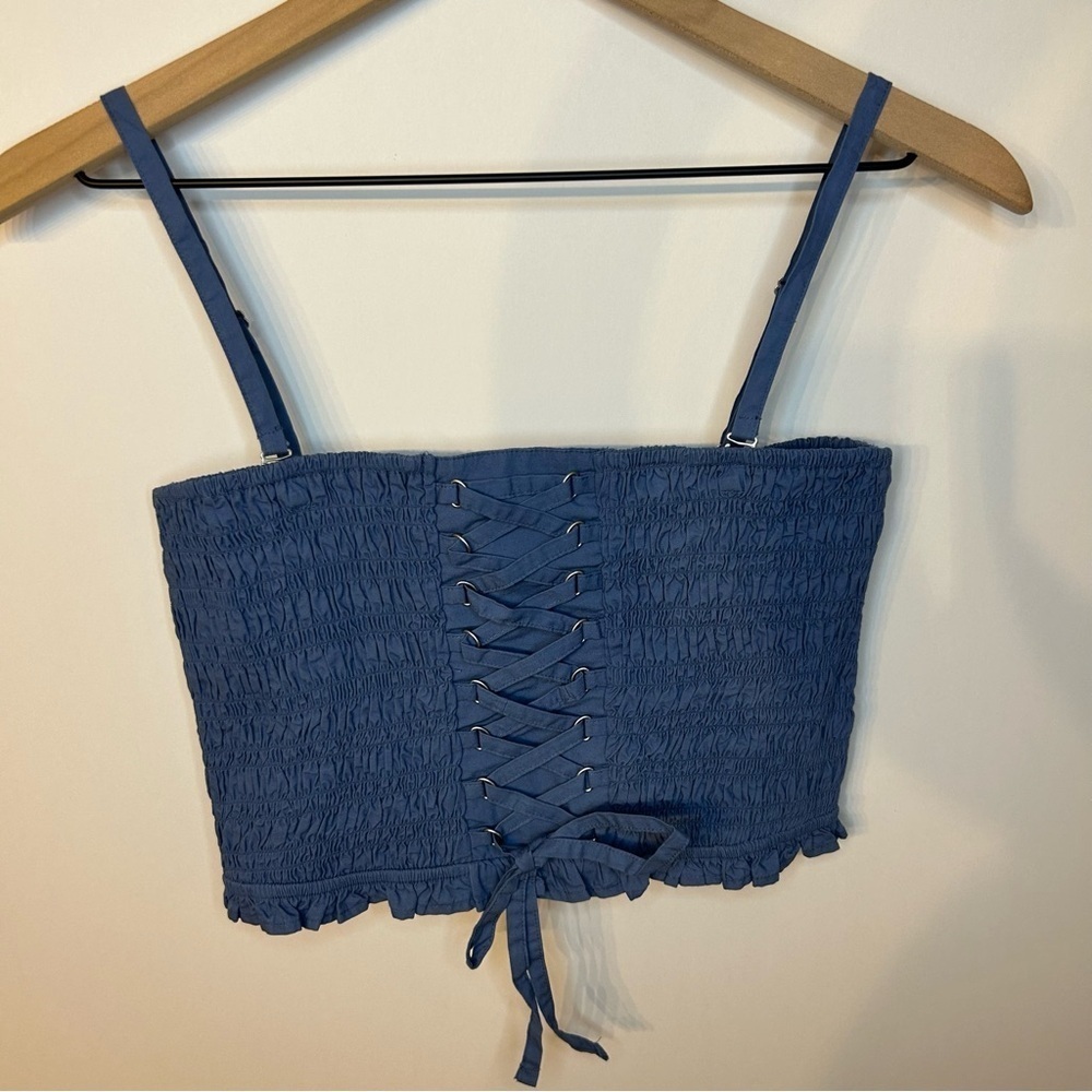 *NWT* American Eagle Blue Smocked Corset Sleeveless Crop Tube Top, Size Medium - Picture 6 of 12